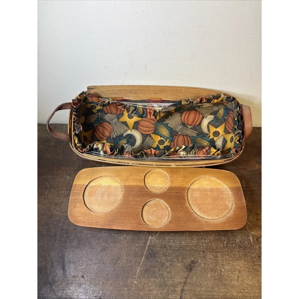 Vtg Longaberger Autumn Bread Basket With Wood Insert